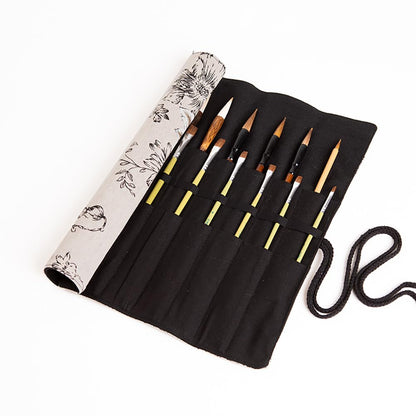 Funny live Paint Brush Holder Art Supplies, Artist Brush Holder & Art Supply Storage Organizer Roll-Up Case Bag, Protect Acrylic Oil Watercolor Paintbrushes (Peony-20 Slot Pockets)