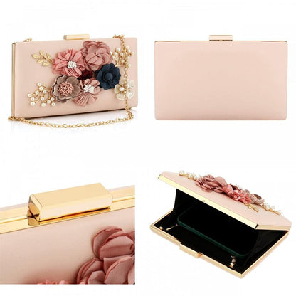 PU Leather Purses and Handbags for Women Floral Beaded Embellished Clutch Bag Elegant Banquet Wedding Evening Handbags Crossbody Bag