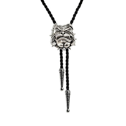 JPJZY BRBAM Retro 3D Animal Pendant Bolo Tie Western Cowboy Leather Bolo Necktie for Men's Accessories Collection (Dog - Silver)