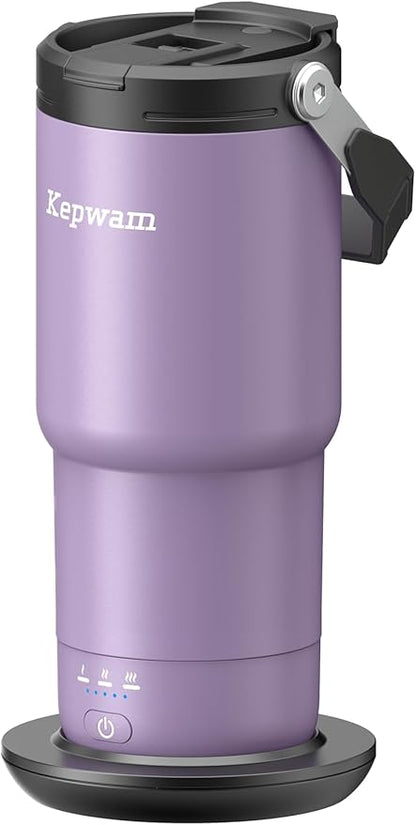 Kepwam Self-Heating Travel Mug 20oz, Temperature-Controlled Coffee Warmer Mug, Smart Travel Coffee Mug Keep Coffee Drinks Hot, Heated Mug Great for Driver Outdoor Fits Car Cup Holders