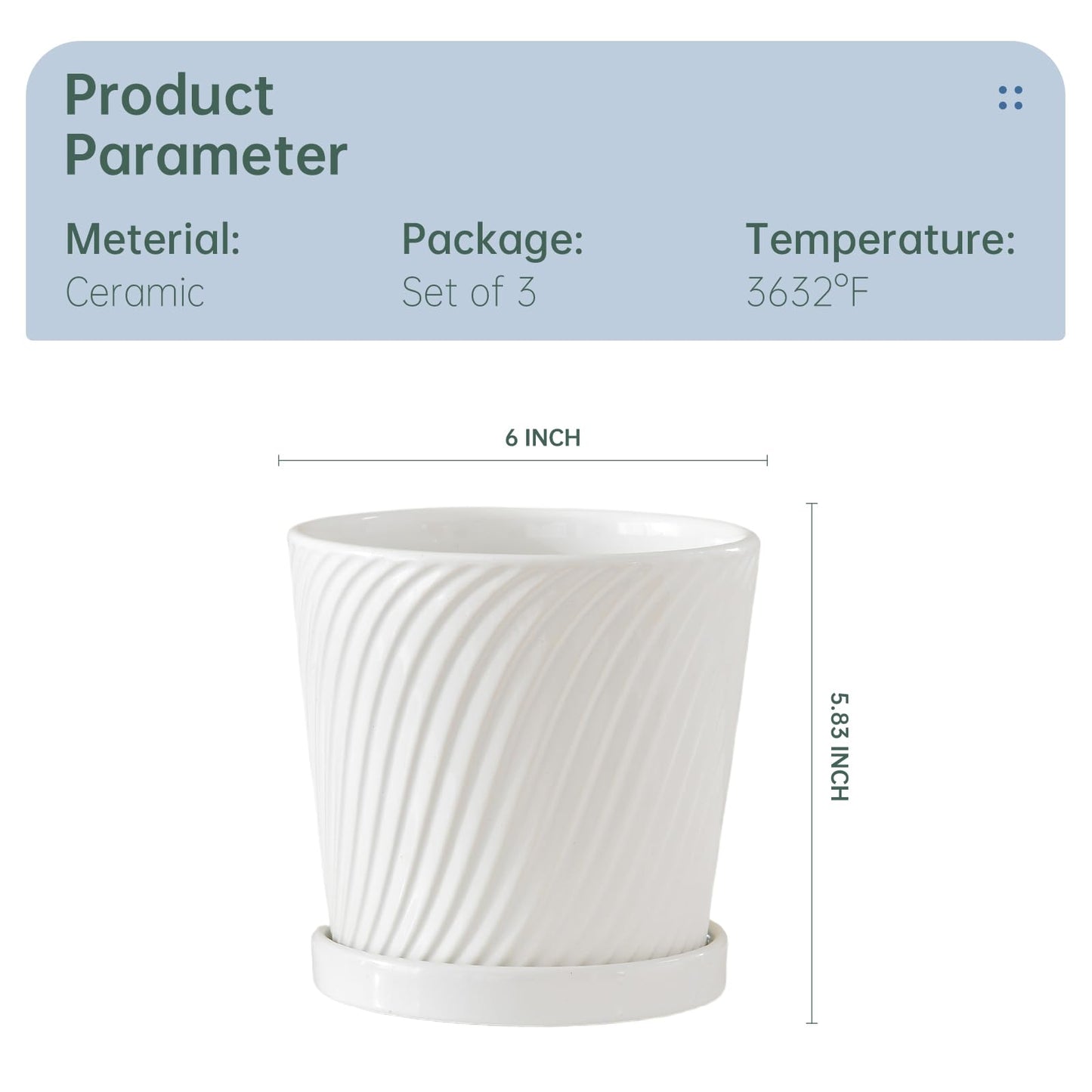 Ton Sin Plant Pots,White 6 Inch Flower Pots for Plants,Ceramic Planter with Drainage Holes,Indoor Planter Pots with Saucer,Outdoor Garden Pots (White, 4 Pack)