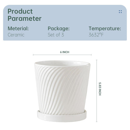 Ton Sin Plant Pots,White 6 Inch Flower Pots for Plants,Ceramic Planter with Drainage Holes,Indoor Planter Pots with Saucer,Outdoor Garden Pots (White, 4 Pack)