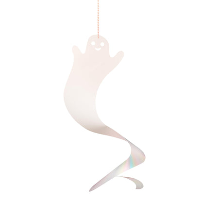 Meri Meri Halloween Spinning Ghost Hanging Decorations (Pack of 10), 20" Tall, Includes Hanging Twine, Easy to Hang, Double Sided Silver Foil Halloween Party Decorations