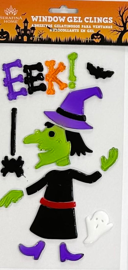 Halloween Gel Cling Stickers for Windows and Mirrors - 6 Sheets of Reusable Spooky Designs: Dracula, Ghosts, Skeletons, Witches, Jack-o-lanterns and More!
