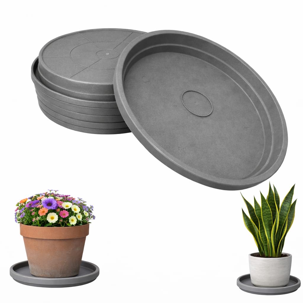 10 Inch Plant Saucer 6 Pack – Heavy Duty Plastic Plant Tray for Pots, Indoor & Outdoor Planter Saucers, Plant Drip Tray for Water Drainage, Durable, UV Resistant, Made in USA (Slate Gray)