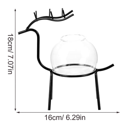 Operitacx Glass Hydroponic Vase with Metal Stand, Small Glass Plants Container for Desktop Terrarium Planter, Black Animal Decorative Flower Vase for Home and Office Décor
