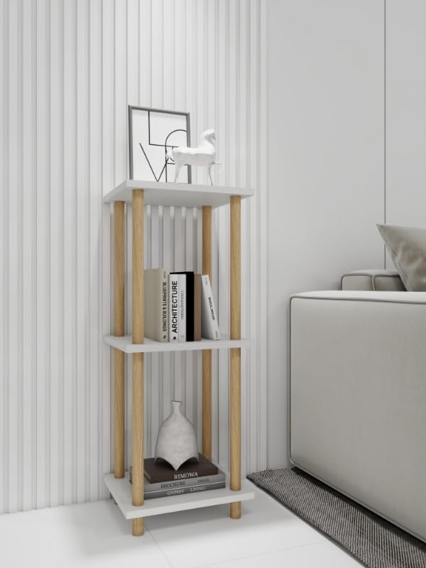 Haeterna 3-Tier White Bookshelf, Wooden Bookcase with Open Shelves, for Small Spaces,Living Room Bedroom Office,No-Tool Assembly,11.8" D x 14.1" W x 31.5" H inches.