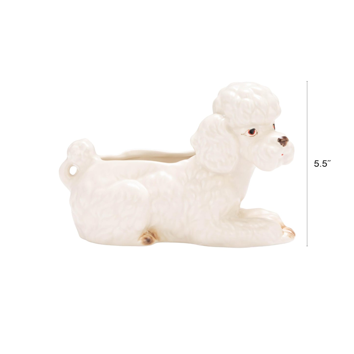 Creative Co-Op Vintage Reproduction Poodle Planter in Hand-Painted Stoneware, White, Brown, and Black Finish