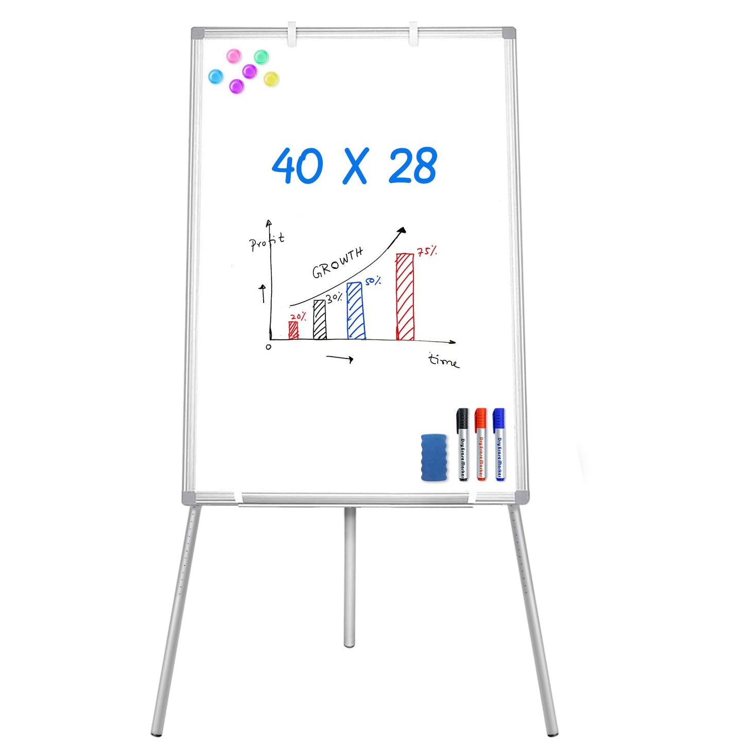 Easel Whiteboard - Magnetic Portable Dry Erase 40 x 28 Tripod Height Adjustable, Flipchart Easel Stand White Board for Office (40x28 White)