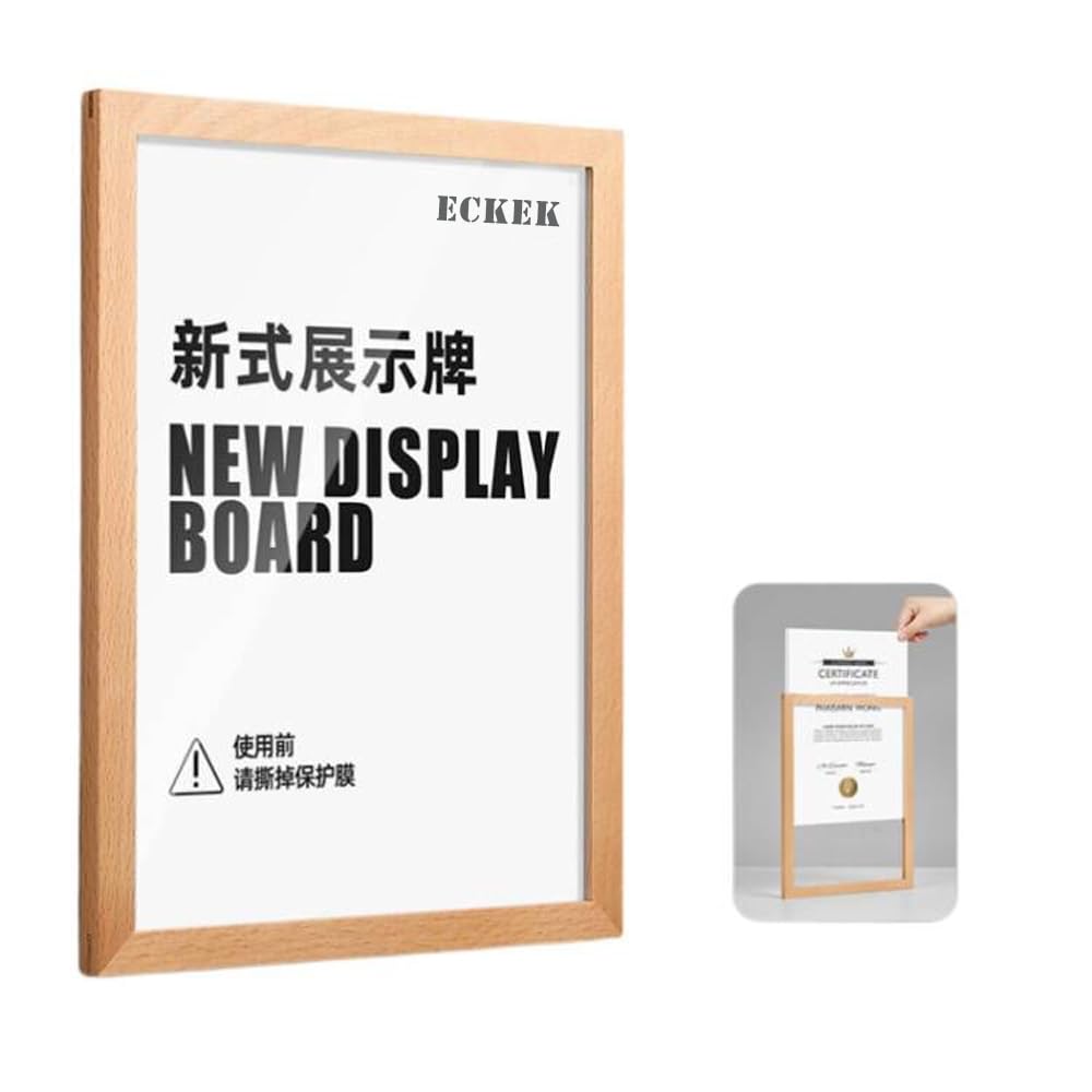 ECKEK Wall Mount Acrylic Sign Holder Self Adhesive Magnetic Display Frame Clear Document Frame for Office, Store, School, Home, Wall Picture Frame (Beech A4 210×297mm/8.27×11.69inches)