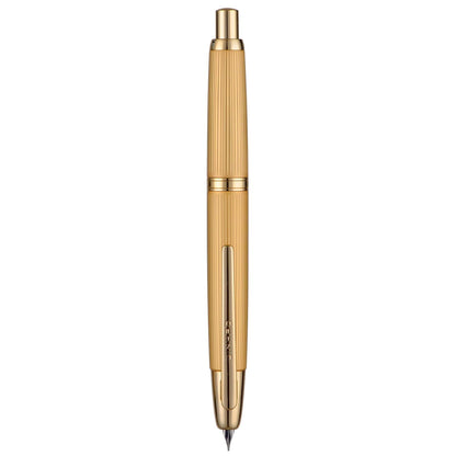Jinhao 10 Press Fountain Pen with Box, Brushed Matt Gold Retractable Extra Fine Nib with Ink Converter Set (Golden Clip)