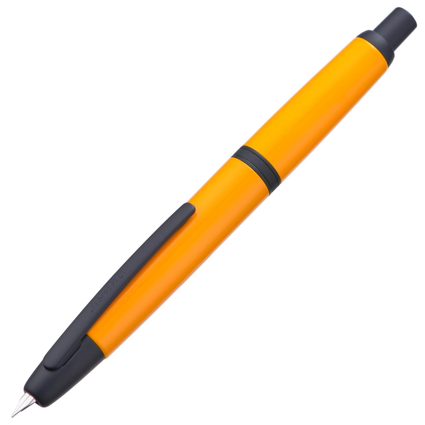 Jinhao 10 Press Fountain Pen with Box, Orange Retractable Extra Fine Nib with Ink Converter Set (Black Clip)
