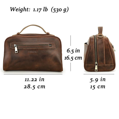Contacts Full Grain Leather Travel Toiletry Bag for Men Wash Bag Bathroom Shaving Dopp Kit Toiletries Organizer Vintage Cosmetic Bag