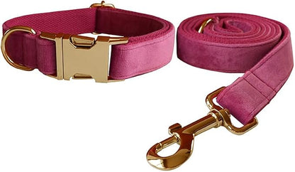 Love Dream Velvet Dog Collar and Leash Set, Soft & Comfy Adjustable Dog Leash and Collar with Heavy Duty Metal Buckle for Small Medium Large Dogs Training & Walking (Medium, Rose)