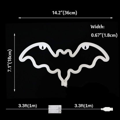 Vicila Bat Neon Signs Halloween Night Lights, LED Neon Lights Spooky Gifts Bat Shape Goth Lamp for Wall, Festival, Party Teens Bedroom, Christmas Decor-Bat(White)