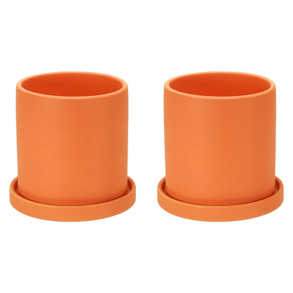 PATIKIL 4.3 Inch Ceramic Plant Pots, 2 Pack Modern Flower Planters with Drainage Holes and Tray for Decorate Home Indoor Plants Succulent Herb, Orange