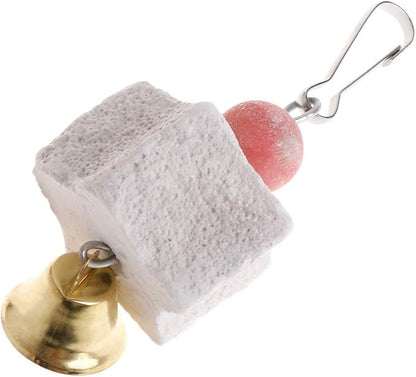 Bird Beak Grinding Mineral Block with Bells – Small Pet Chewing Stone for Health, Suitable for Rabbits, Hamsters and Birds