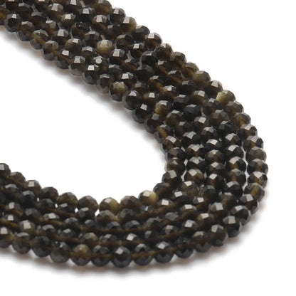 Song Xi 180pcs 2mm Natural Gold Obsidian Gemstone Beads Faceted Round Loose Stone Beads for Jewelry Making (1 Strand)