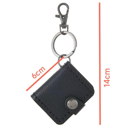 Mini Genuine Leather Photo Card Holder Keychain, Vintage Key Ring Charm with Lobster Clasp for Men Women (Black)