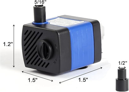 AQUANEAT Submersible Water Pump, 50GPH Fountain Pump, Small Water Pump, Aquarium Pump for Fish Tank, Outdoor Water Fountain, Hydroponics, Pond Filter Pump