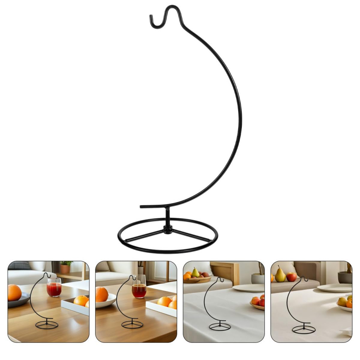 Veemoon 2pcs Moon-shaped Hanging Hook Stand for Glass Globe Air Plant Terrariums, Black Iron Ornament Display Rack for Home Décor and Wedding Decoration
