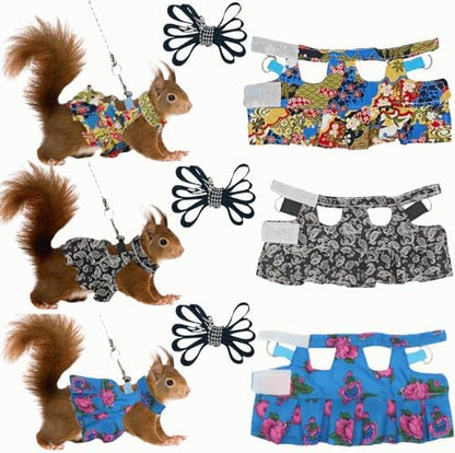 3 Sets Squirrel Leash and Harness Set,Traction Rope Strap, Ferret Harness Vest, Adjustable Flora Small Animal Harness Vest for Ferret, Dwarf Chinchilla, Guinea Pig, Fancy Rat (Medium)
