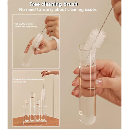 8PCS Test Tube Vases Decorative Glass Flower Vase Hinged Flower Vases Planter Flower Arranging Container Hydroponic Flower Holder Decor with 15PCS Hooks and 2PCS Brushes (VASES- A)