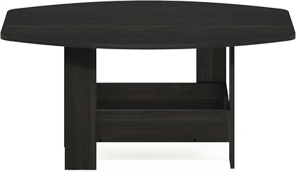 Furinno Simple Design Coffee Table, 2-Tier Modern Center Table with Lower Shelf, Round Corner Side Table, for Living Room, Bedroom, Home Office, Espresso