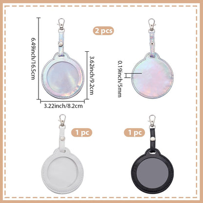 CALFOVERA 4 Colors PU Leather Bag Badge Holder Portable Clear Button Display Case Keychain with Clip Round Badge Protector Carabiner Waterproof Backpack Pendant Cover Keyring for Animation Peripheral