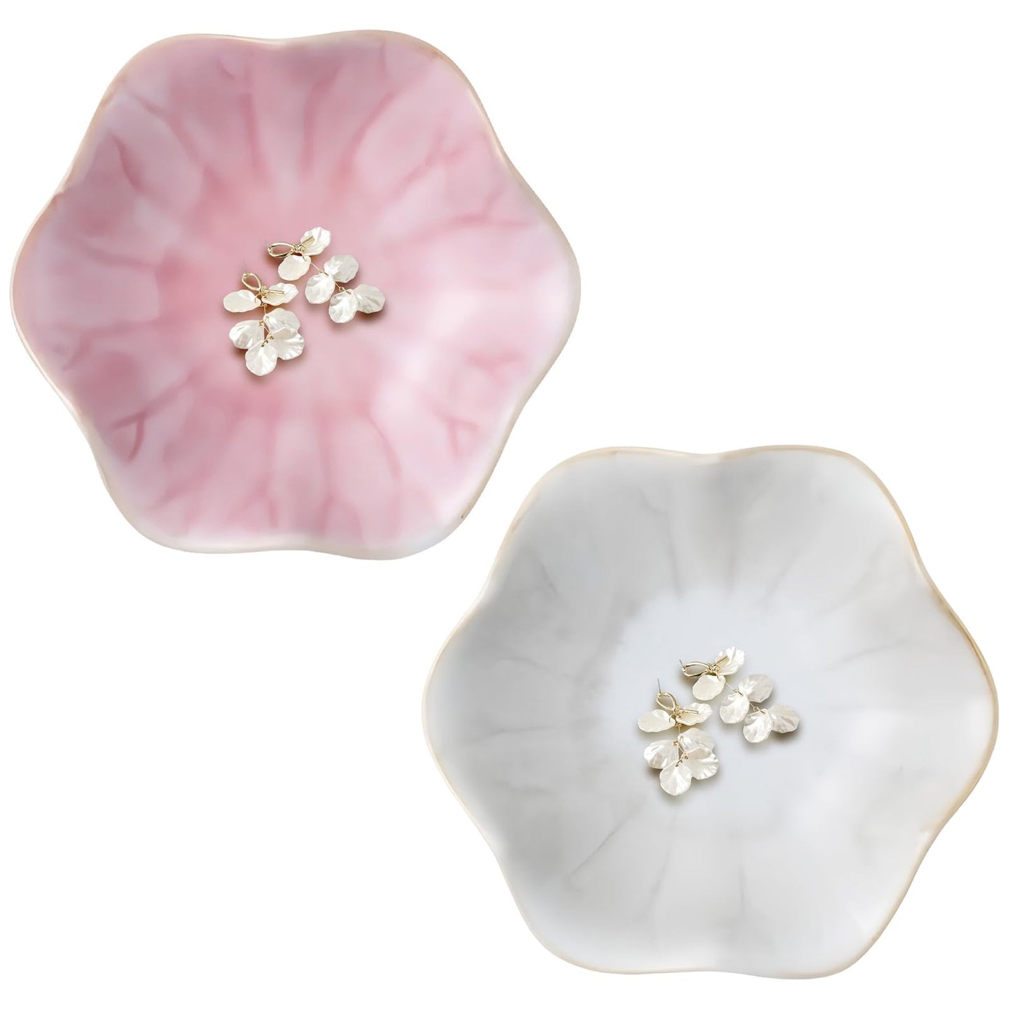 2Pcs Jewelry Dish - Kiln-Changed Ceramic Lotus Leaf Shape Ring Dish, Small Trinket Trays for Jewelry, Rings, Keys, Decorative Dish for Home, Perfect Gifts for Mom, Friends, Sisters, White & Pink