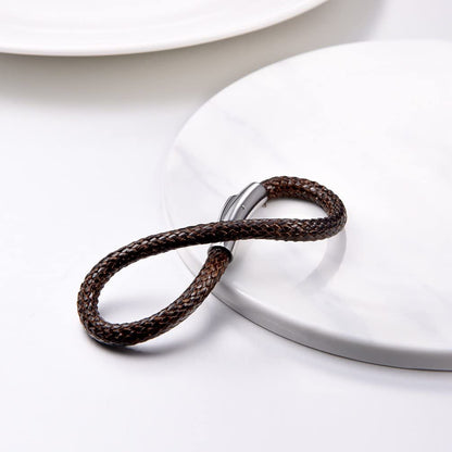 FOCALOOK Braided Leather Bracelet,Brown Hand Chain Leather Cord Rope Bracelet for Grandson 7inch(18cm)