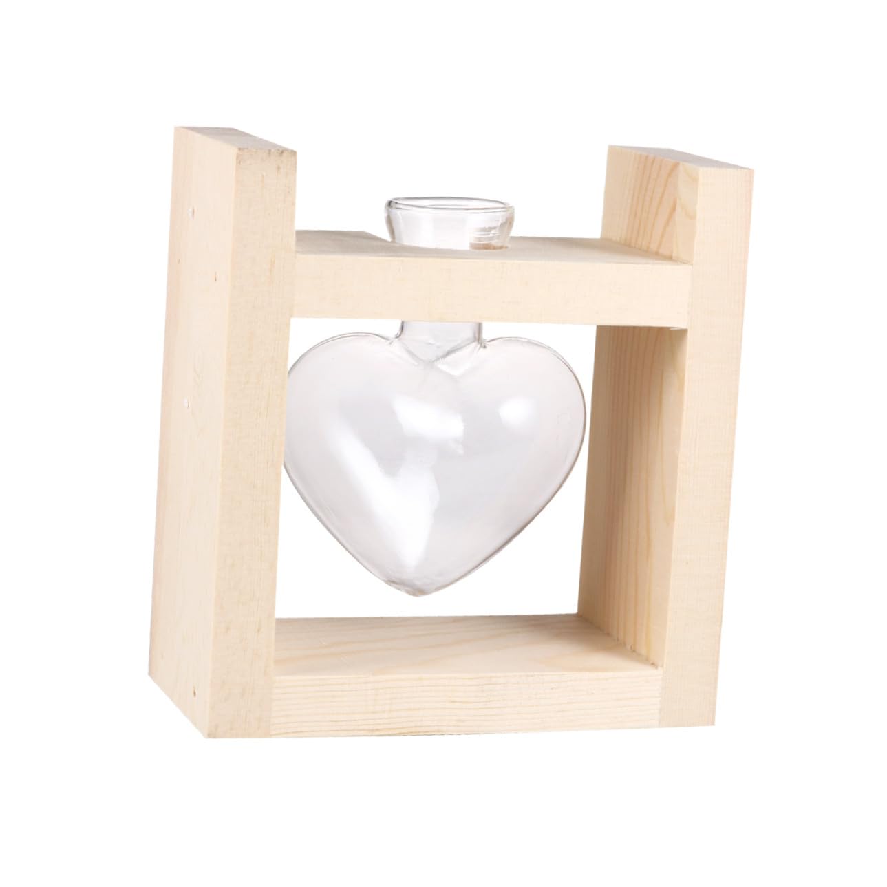 CONGARTENO Heart Vase Hydroponics Planter with Wooden Rack Glass Flower Container for Indoor Greenery Temperature-Resistant Glass Terrarium for Tulips Roses and Branches Decorative Plant