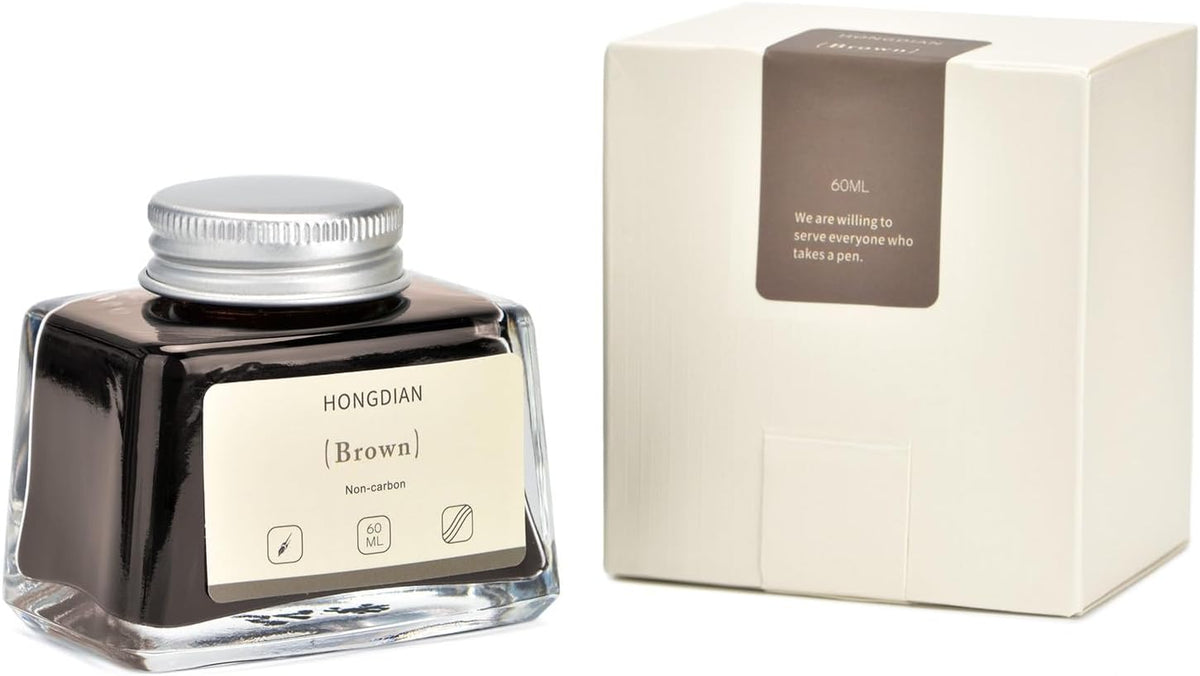 Asvine Hongdian Fountain Pen Bottled Ink Brown, 60ml Fountain Pen Ink Bottled for Writing and Calligraphy, Non Carbon