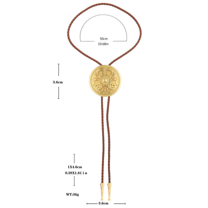 GelConnie Gold Bolo Tie for Women Brown Bolo Tie for Men Western Bolero Ties Flower Rodeo Cowboy Leather Necktie