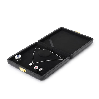Oirlv Black Leather Jewelry Set Box with Gold Clasp, Luxury Velvet Lined Organizer for Rings, Necklaces & Earrings