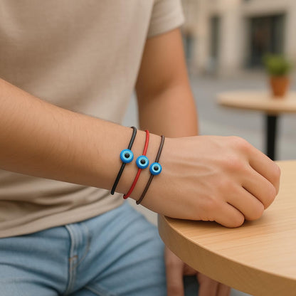 GENIQUE Leather String Evil Eye Bracelets, adjustable protection bracelets for women, men, string bracelets amulet (Evil Eye Black)