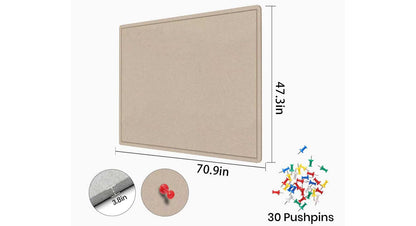 Large Bulletin Board - 72 X 48 inches Cork Board with 30 Pushpin, 6' x 4' Cork Board for Walls Pin Board, Self-Adhesive Felt Board Vision Board Foldable Photo Board for Wall (Beige Brown)