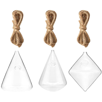 NUSITOU Geometric Glass Wall Hanging Vase Set of 3 Hydroponic Glass Containers Terrarium Flower Pots for Home Décor and Wall Mounted Plant Propagation