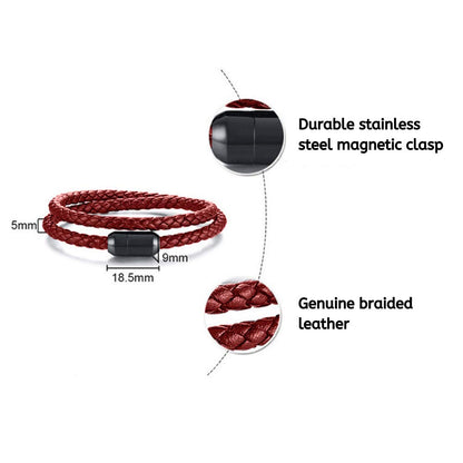globi Leather Bracelet For Men | Genuine Wrap Braided Leather Cuff Bangle Bracelet with Magnetic Stainless Steel Clasp For Men/Women (Red 7”)