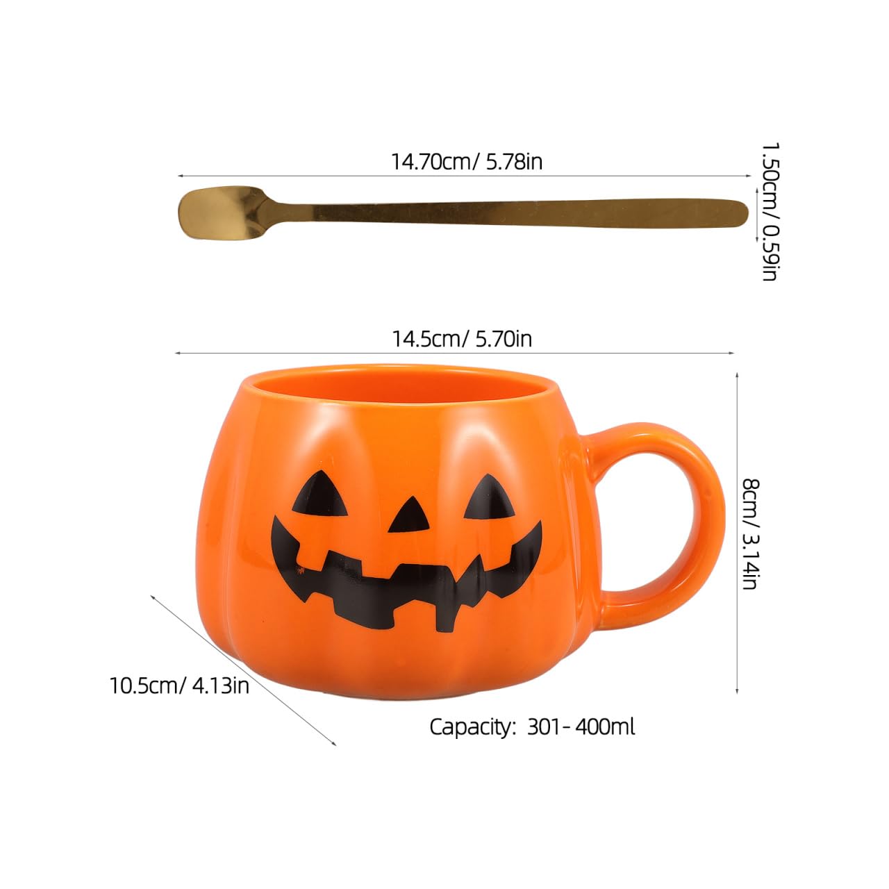 Healifty Halloween Pumpkin Mug with Spoon 12 Oz Ceramic Coffee Cup Pumpkin Shape for Home Office Tea Juice Milk Water