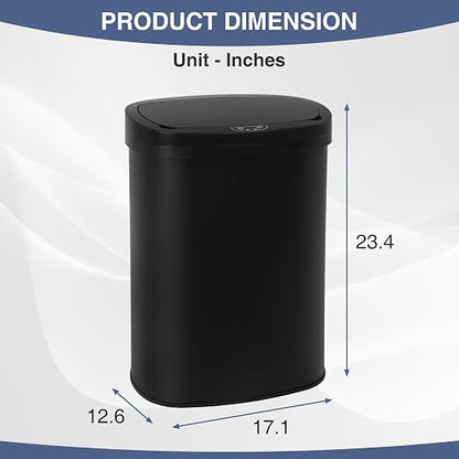 PayLessHere | 13 Gallon Stainless Steel Trash Can | Black | Automatic Touchless Lid with Motion Sensor | Kitchen Garbage Can with Waterproof Design | for Home, Office, Bathroom | Pack of 1