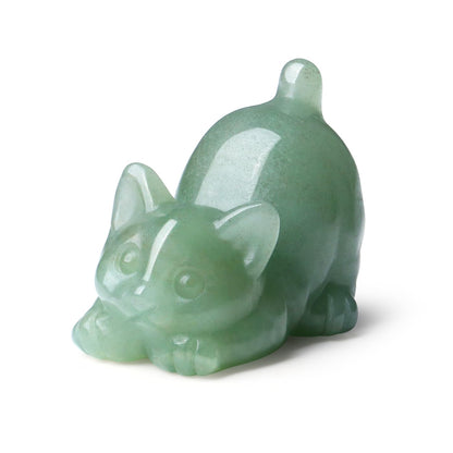 NUKAYAI 2" Green Aventurine Cat Figurine Decor Crystal Statue Carved Home Room Decor Figurines for Natural Lazy Gemstones Sculpture Handcrafted Healing Stone Office Spiritual Gifts for Cat Lovers