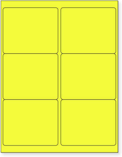 8-1/2 x 11 Neon Color High Light Fluorescent Labels for Laser & Inkjet Printer (Yellow Fluorescent, 4" x 3-1/3" - 6 Per Page | 600 Labels)
