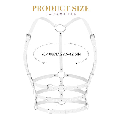 BODIY Women Fashion Leather Harness Belt Punk Waist Harness Belts Rave Body Accessories (White)