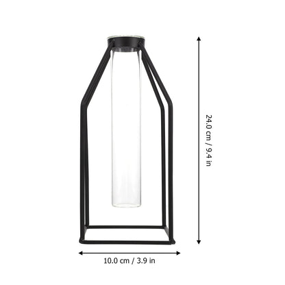 ULTNICE Hydroponic Glass Vase with Wrought Iron Frame 9.44X3.93X3.54In Office Plant Decor Modern Minimalist Planter Terrarium Container