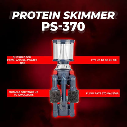 AQUATOP Xyclone PS-370 Protein Skimmer – 370 GPH Needle Wheel Pump Included – For Saltwater Aquariums Up to 100 Gallons – In-Sump or Hang-On Dual Outlet Design