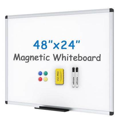 VIZ-PRO Magnetic Whiteboard/Dry Erase Board, 48 X 24 Inches, Includes 1 Eraser & 2 Markers & 4 Magnets