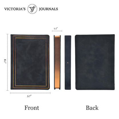 VICTORIA'S JOURNALS Leatherette Vintage Journal Hard Cover Lined Notebook Old Looking Travel Diary Black, 5.7'' x 8.1''