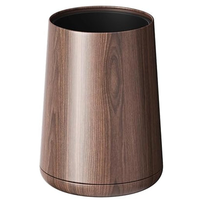 8L/2.1GAL Modern Metal Waste Bin with Realistic Wood Texture,Built-in Bag Holder,Open-Top Trash Bin for Bathroom,Home,Office,Living Room (2.1gal Cone)