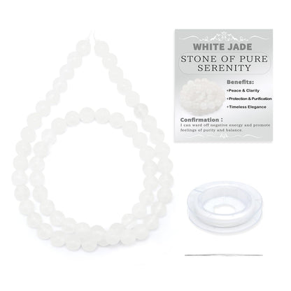 CMBYN Natural Stone Beads Round Genuine Real Stone Beading Strand Loose Gemstones DIY Smooth Bead for Bracelet Necklace Earrings Jewelry Making (White Jade, 6mm 60 Pieces)